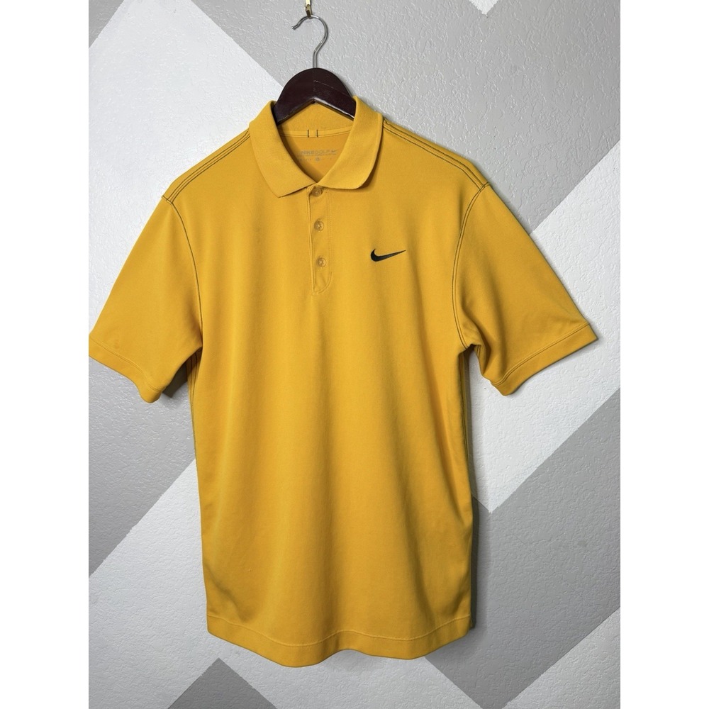 Nike Golf Men Yellow Dri-FIT Polo Shirt Athletic Swoosh Short Sleeve Medium M